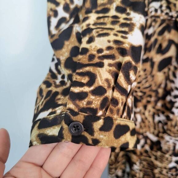 Larry Levine Womens Size L Leopard Print Long Sleeve Waist Tied Dress - Picture 7 of 9